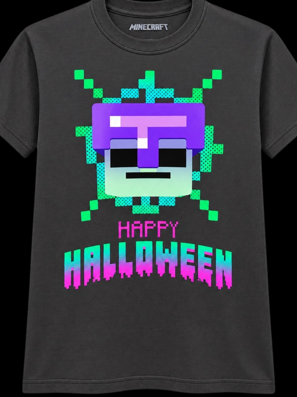 Minecraft Kids' Black 'Happy Halloween' Pixel Mask Tee